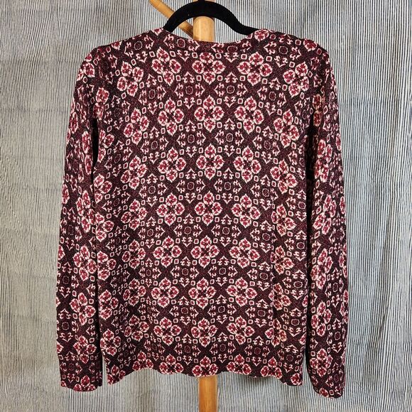 Talbots $100 Large Burgundy Geometric Print Metallic Shimmer Cardigan - Picture 4 of 8